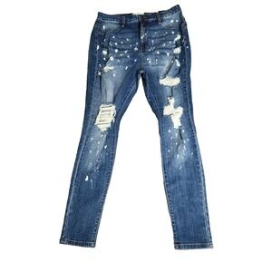 Fashion Nova Distressed Jeans Size 14 Bonnie Bleach Splatter Skinny Light Wash